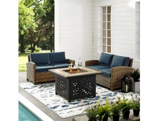 Bradenton 3 Piece Outdoor Wicker Seating Set With Navy Cushions