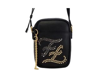 Fendi Karligraphy Studded Black Leather Small Crossbody Bag