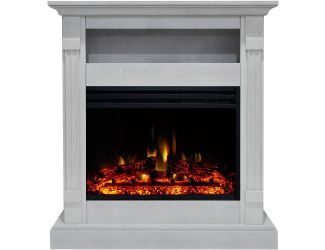 Sienna 34-In. Electric Fireplace Heater with White Mantel, Enhanced Log Display, Multi-Color Flames,