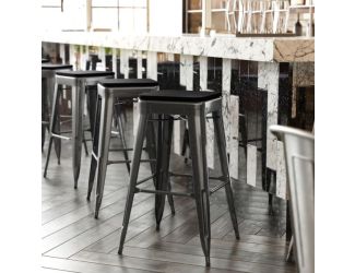 Indoor/Outdoor Backless Bar Stool with Poly Seat - Black/Black