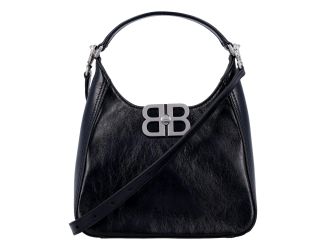 Balenciaga BB Soft Hobo Black Calfskin Leather Black Mini Shoulder Bag