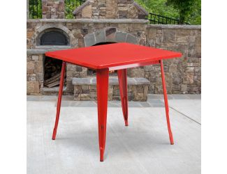 31.5" Square Red Metal Indoor-Outdoor Table - Hospitality Furniture