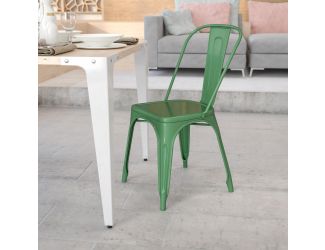 Green Metal Indoor-Outdoor Stackable Chair - Restaurant Chair - Bistro Chair