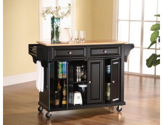 Natural Wood Top Kitchen Cart/Island (Black)