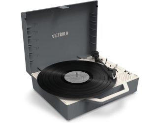 Victrola Re-Spin Sustainable Bluetooth Suitcase Record Player in Grey