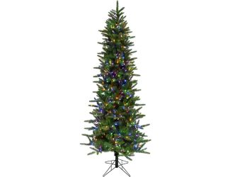 7.5 Ft. Carmel Pine Slim Artificial Christmas Tree with Multi-Color LED String Lighting