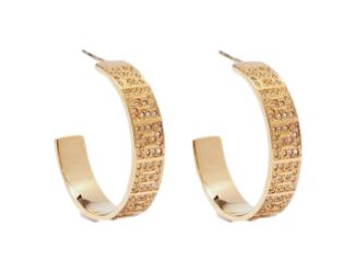Fendi FF Crystal Embellished Gold Hoop Earrings