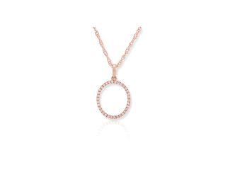 PARIKHS Diamond Initial 'O' Pendant Necklace in 18k Rose Gold over Sterling Silver 0.10ct IJK-I2