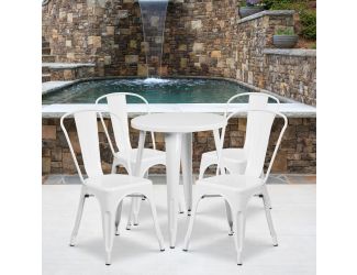 24" Round White Metal Indoor-Outdoor Table Set with 4 Cafe Chairs