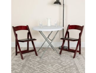 2 Pack Mahogany Wood Folding Chair with Detachable Vinyl Padded Seat