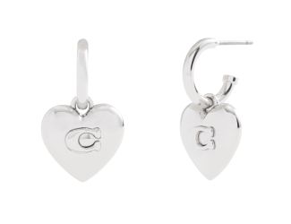 Signature C Heart Drop Earrings - Rhodium