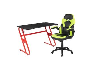 Red Gaming Desk and Green/Black X10 Series Gaming Chair Set