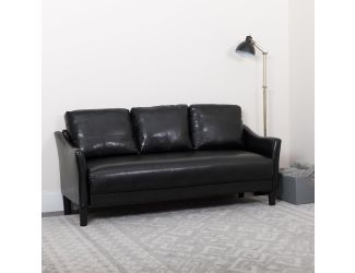 Upholstered Living Room Sofa with Single Cushion Seat in Black LeatherSoft