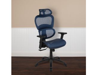 Ergonomic Blue Mesh Office Chair-Synchro-Tilt, Headrest, Adjustable Pivot Arms
