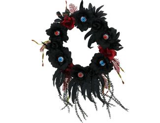 22-In. Halloween Wreath with Light-Up Eyeballs, Indoor/Covered Outdoor Halloween Decoration, LED, Ba