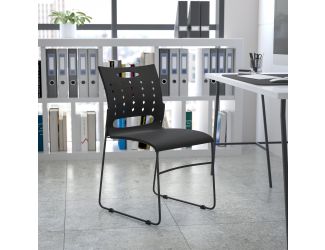 881 lb. Capacity Black Sled Base Stack Chair with Carry Handle and Air-Vent Back