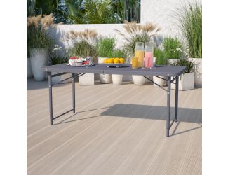 4-Foot Height Adjustable Bi-Fold Dark Gray Plastic Folding Table with Handle