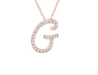 PARIKHS Initial Pendant Alphabet 'G' in CZ with chain in 925 Sterling Silver with Rose Plating
