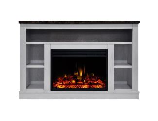 Seville Electric Fireplace Heater with 47-In. White TV Stand, Enhanced Log Display, Multi-Color Flam