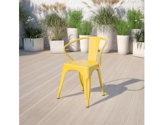 Yellow Metal Indoor-Outdoor Chair with Arms - Restaurant Furniture