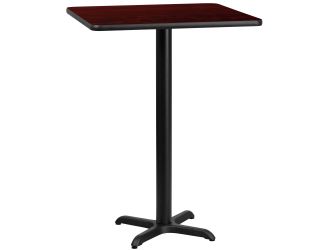24" Square Mahogany Laminate Table Top with 22" x 22" Bar Height Table Base