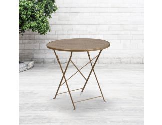 30" Round Gold Indoor-Outdoor Steel Folding Patio Table - Restaurant Table