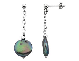 Sterling Silver Freshwater Cultured Black Coin Pearl Earrings