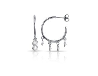 PARIKHS Rhodium Plated semi Hoop CZ circular Earrings in 925 Sterling Silver