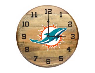 Miami Dolphins Oak Barrel Clock