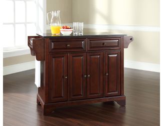 LaFayette Solid Black Granite Top Kitchen Island in Vintage Mahogany Finish