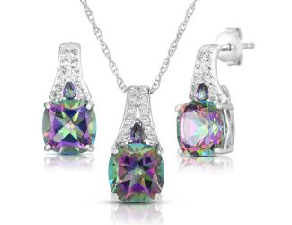 Cushion Cut Mystic & White Topaz Earring & Necklace