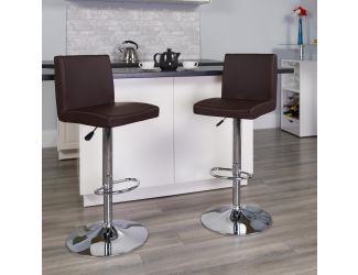 Brown Vinyl Adjustable Height Barstool with Panel Back and Chrome Base