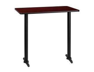 30" x 42" Mahogany Laminate Table Top with 5" x 22" Bar Height Table Bases