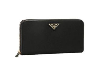 Prada Black Tessuto Nylon Zip Around Wallet Gold Triangle Logo