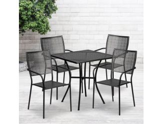 28" Square Black Indoor-Outdoor Steel Patio Table Set with 4 Square Back Chairs