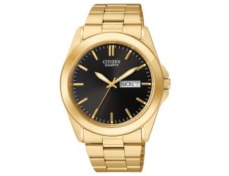 Mens Quartz Gold-Tone Stainless Steel Watch Black Dial