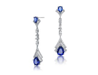 Blue CZ Haloed Drop Earrings Size 1.59