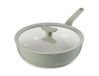 Leo Balance Ceramic Wok Pan 11", 4.4qt. With Glass Lid, Recycled Aluminum, Sage