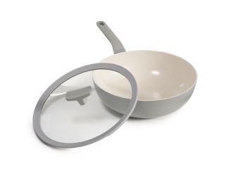 Leo Balance NS Ceramic Wok Pan 11", 4.4qt. With Glass Lid, Recycled Aluminum, Moonmist