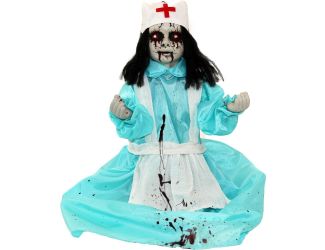 1.8-ft. Animatronic Nurse, Indoor/Outdoor Halloween Decoration, Red LED Eyes, Poseable, Battery-Oper