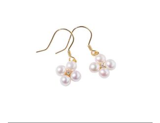 18K Gold Vermeil SS Cultured Pearl Cluster Earrings