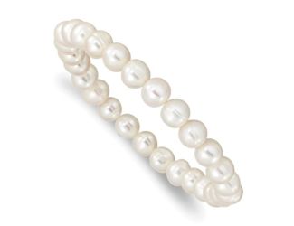 White Semi-round Freshwater Cultured Pearl Stretch Bracelet 6-7mm