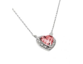 PARIKHS Rhodium Plated CZ Heart July Birthstone Necklace in 925 Sterling Silver