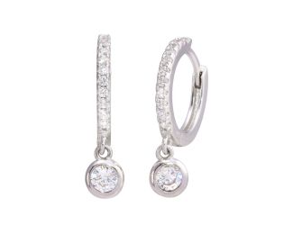 PARIKHS Rhodium Plated Dangling CZ Huggie Earring in 925 Sterling Silver
