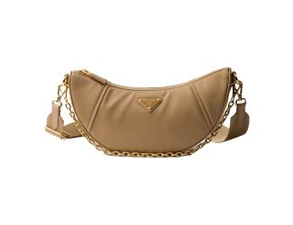 Prada Demi Lune Re-Nylon Crescent Shoulder Bag Beige