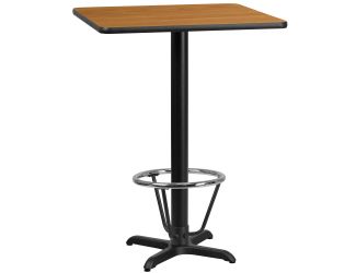 24" SQ Natural Laminate Table Top & 22"x 22" Bar Height Table Base w/ Foot Ring