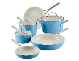 9pc Hard Anodized Ceramic Nonstick Cookware Set Blue Velvet