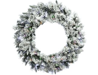 24-In. White Pine Snowy Wreath with 3-Function Multi-Color Lights