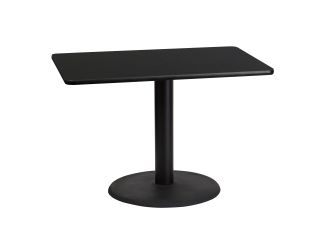 30" x 42" Rectangular Black Laminate Table Top with 24" Round Table Height Base