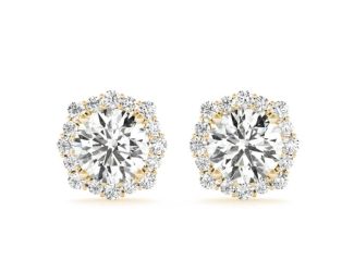 1 1/5 CT Floral Halo Diamond Stud Earrings 14K